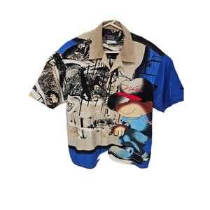 Men's Webs All Over Print Button Down Shirt Size Extra Large